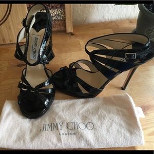 Jimmy Choo black patent strappy heels